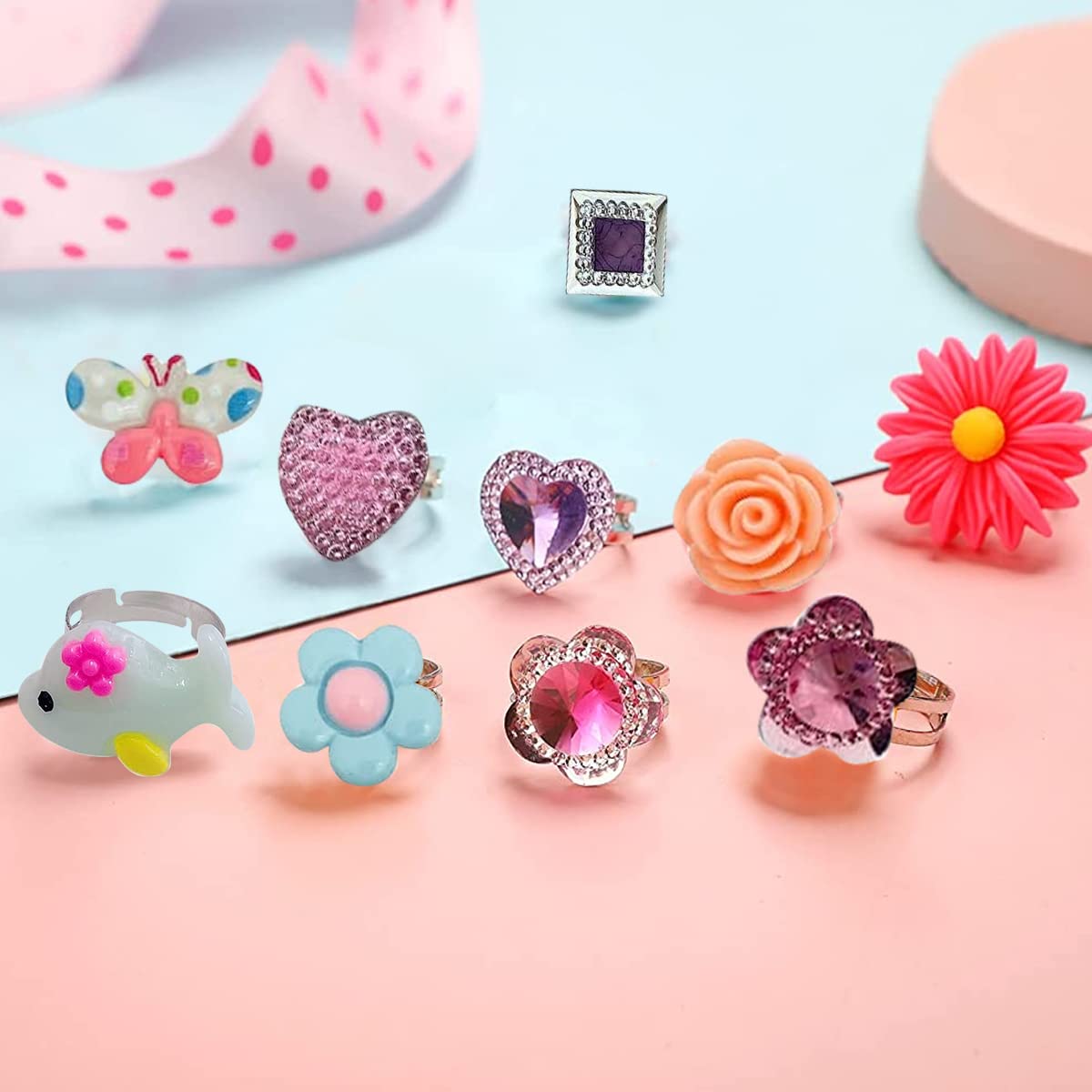 SANNIDHI 24pcs Combo Finger Rings for Girls Resin Cartoon Cute Ring Set for Girls Kids Pretend Play Dress Up, Adjustable Size Jewelry Rings with Gift Box SANNIDHI 24pcs Combo Finger Rings for Girls Resin Cartoon Cute Ring Set for Girls Kids Pretend Play Dress Up, Adjustable Size Jewelry Rings with Gift Box